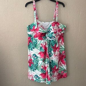 Womens Plus Size NICOLE MILLER PLUS FLYAWAY SWIMDRESS ONE PIECE Tropical 3XWhite